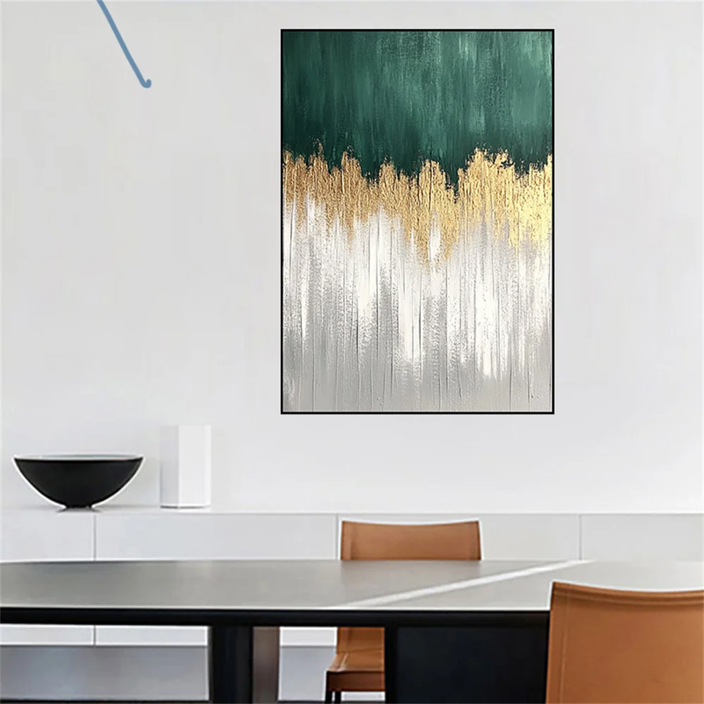 

Large Mural Modern Ocean Blue Gold Foil Picture Handmade Abstract Oil Painting Decor Living Room Home Wall Art Poster Exhibits