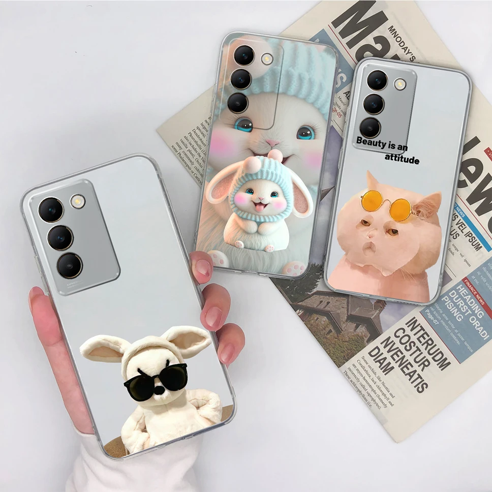 Phone Case For Vivo V30 Lite V30SE V30E Pretty Flowers Love Heart Clear Soft TPU Silicone Shockproof Back Cover Shell Funda Capa