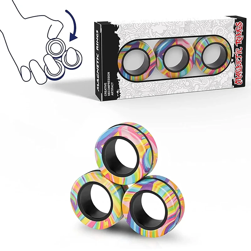 

3pcs Finger Magnetic Rings Colorful Fidget Toy Set Adult Magnets Spinner Rings for Relieve Stress Anxiety Relief Therapy