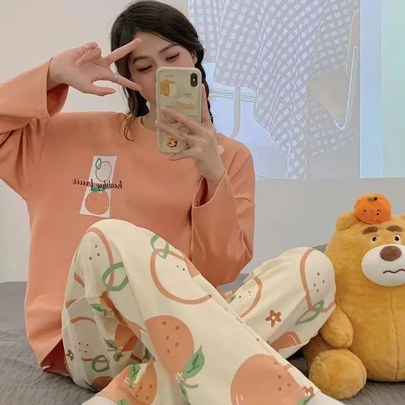 women's-spring-and-fall-pajamas-set-of-long-sleeved-casual-pants-home-wear-new-milk-silk-large-size-girls-fall-clothes-and-pants
