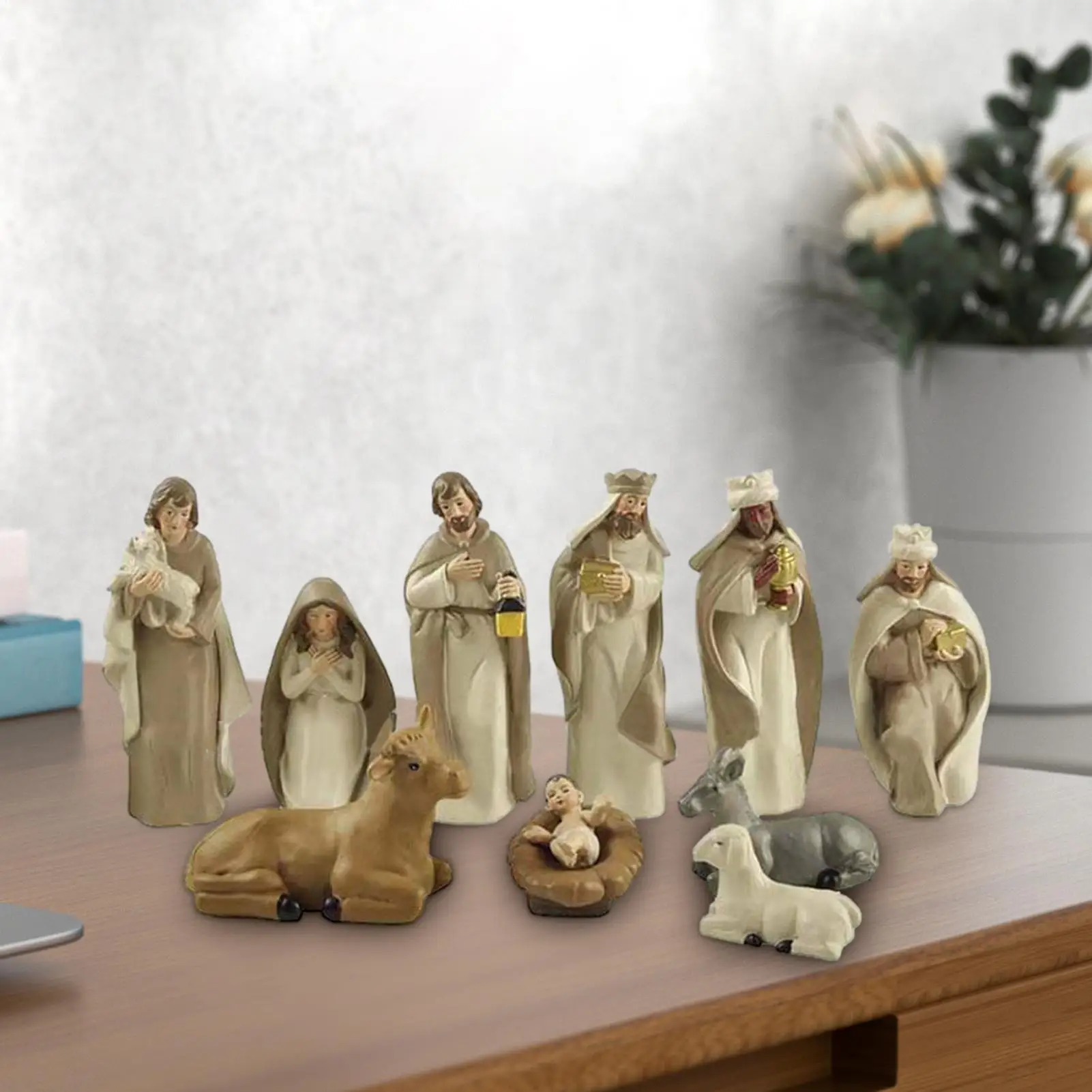 Kerststal Beeldjes Hars Tafelblad Kerststal Figuren Kleine Kerst Beeldjes Decor voor Woonkamer Boekenplank Pan