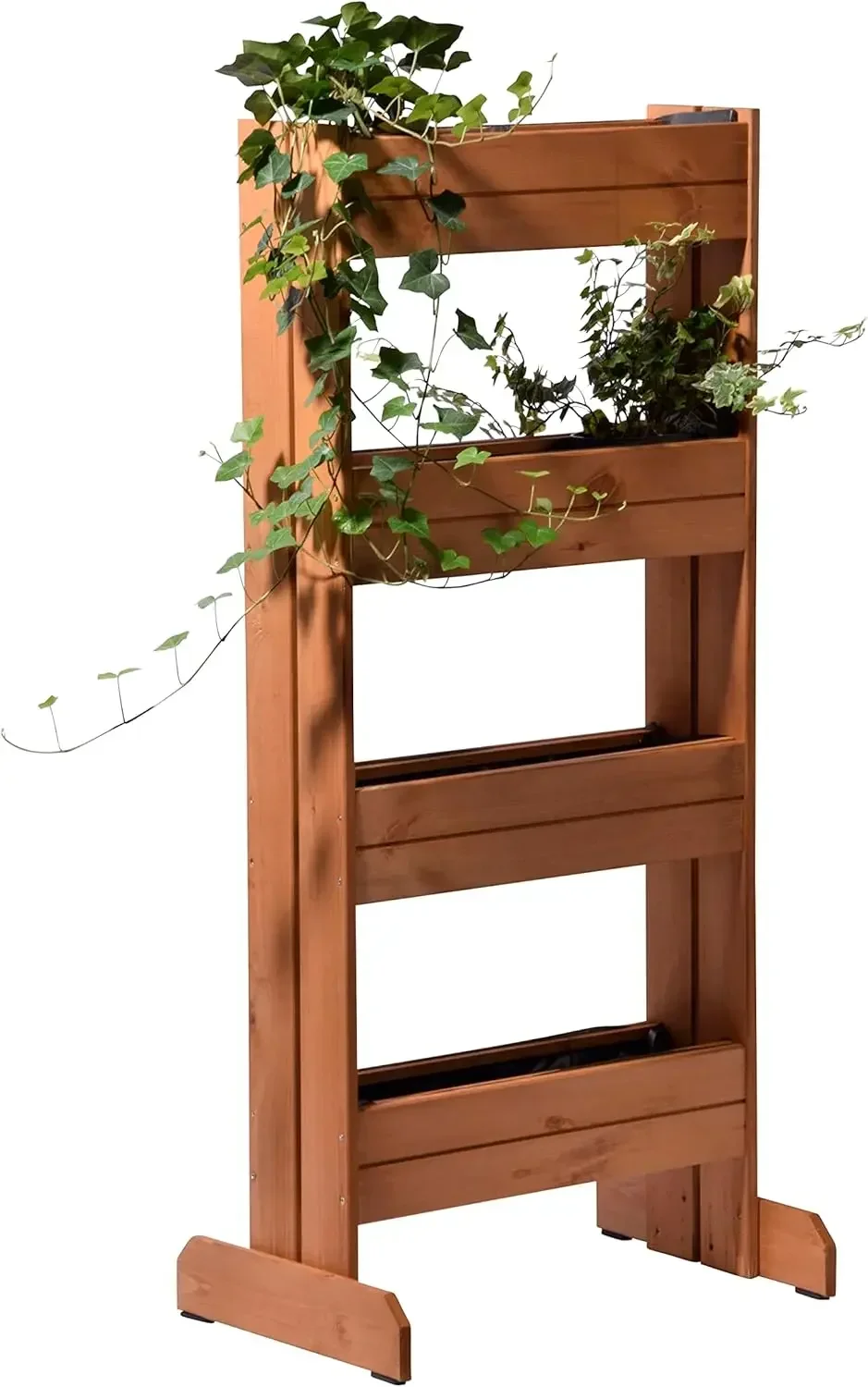 Vertical Flower Bed With 4 Wooden Planters For Garden, Patio, Balcony