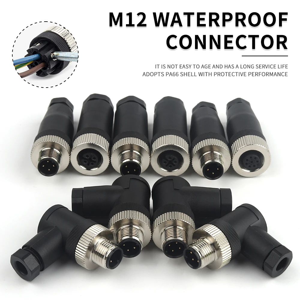 

1PCS M12-PG7 PG9 Screw Crimping IP67 Waterproof Aviation Plug Connector 3 4 5 8 Pin Straight Bent Plug Socket Threaded Coupling