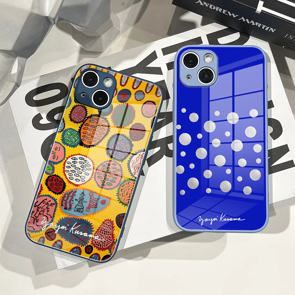 

For IPhone 13 Pro Max Color Tempered Glass Case for IPhone 14 11 13 XR XS MAX 7/8 X Plus 12 13mini Pro Yayoi Kusama Art Covers