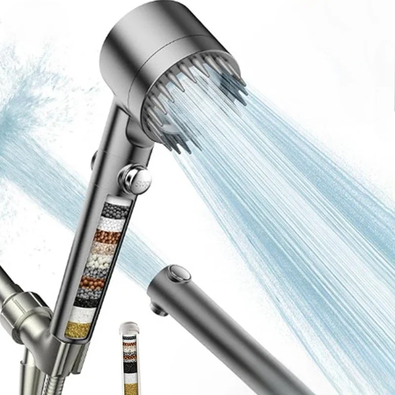 

Three-stage Adjustable Shower Head Head Massage Function Pressurized Shower Head with Filter Shower Accessories