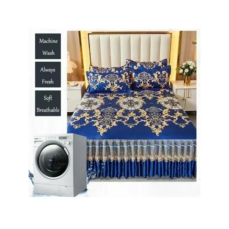 Couvre-lit moderne bleu royal avec bande élastique, jupe de lit cool, draps lavables en machine, Queen King Size, 3 pièces