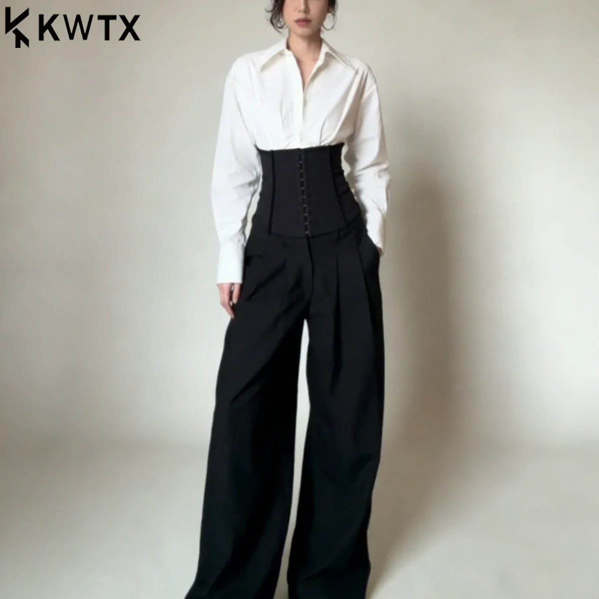

KWTX 2026 New Designer Party Banquet Women’s White Shirt French Style Tied Waist Elegant Slim Fit Blouse Long Sleeve Chic