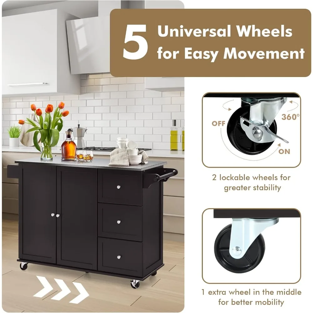 جزيرة مطبخ علوية من الفولاذ المقاوم للصدأ مع عربة دوارة وخزانة تخزين وأدراج ومنشفة ورف توابل #5