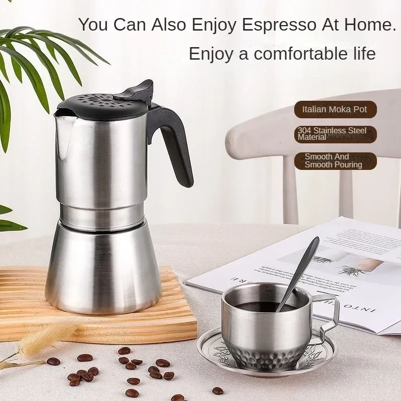 

3/6 Cups Stainless Steel Moka Coffee Pot Home Italian Mocha Maker Espresso Latte Percolator for Gas Stove or Induction Cooker