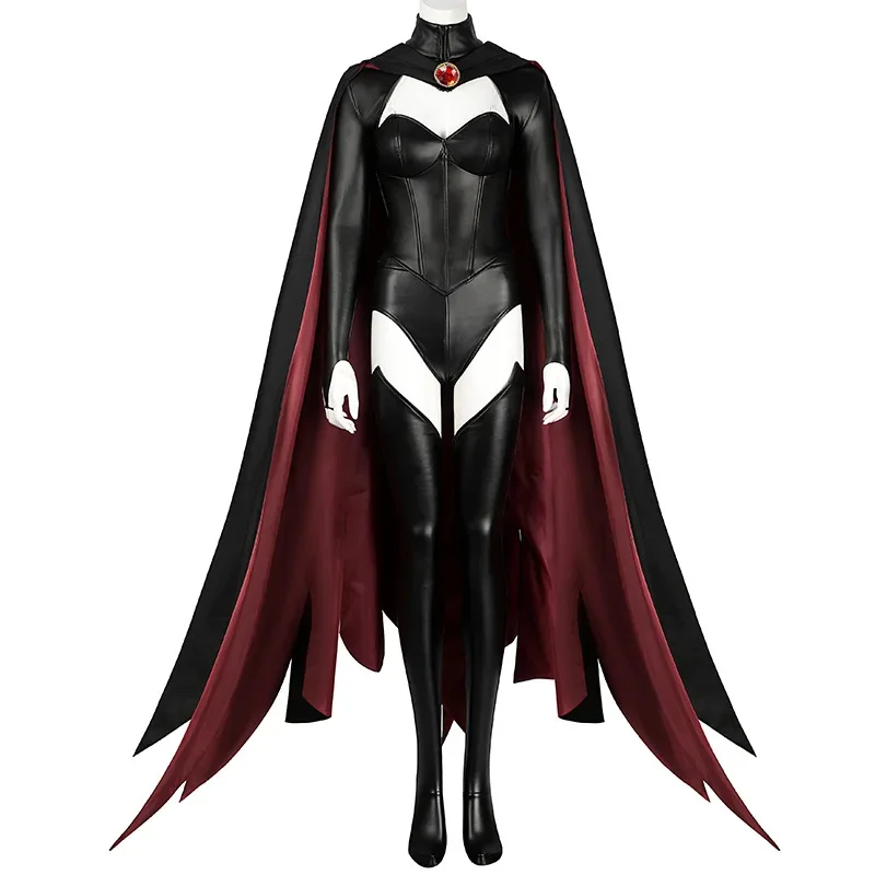 

Women's Sexy Leather Witch Bodysuit with Cape Halloween Carnival Party Costume Anime Madelyne Pryor Cosplay Uniform