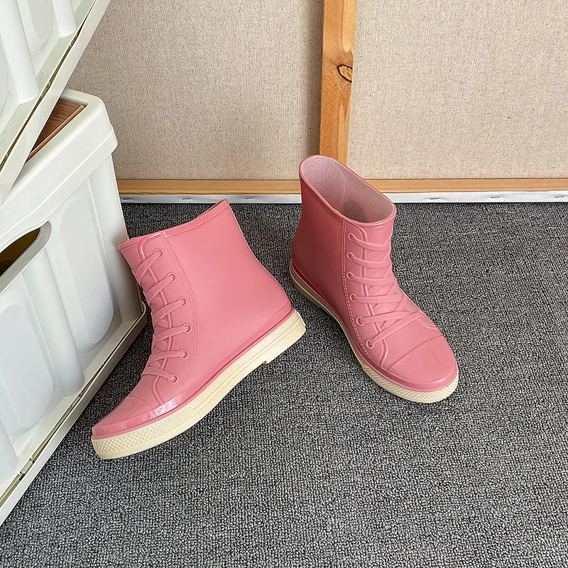 Warm Sock Rain Boots Women Shoes Waterproof Ankle Boots Plastic 2022 Anti Slipper Female Ankle Rainboots Rubber Shoes with Sock