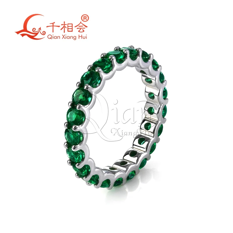 

0.1ct 3mm round shape full of band green color lab Emerald 925 silver Eternity Band jewelry Engagement Party Gifts