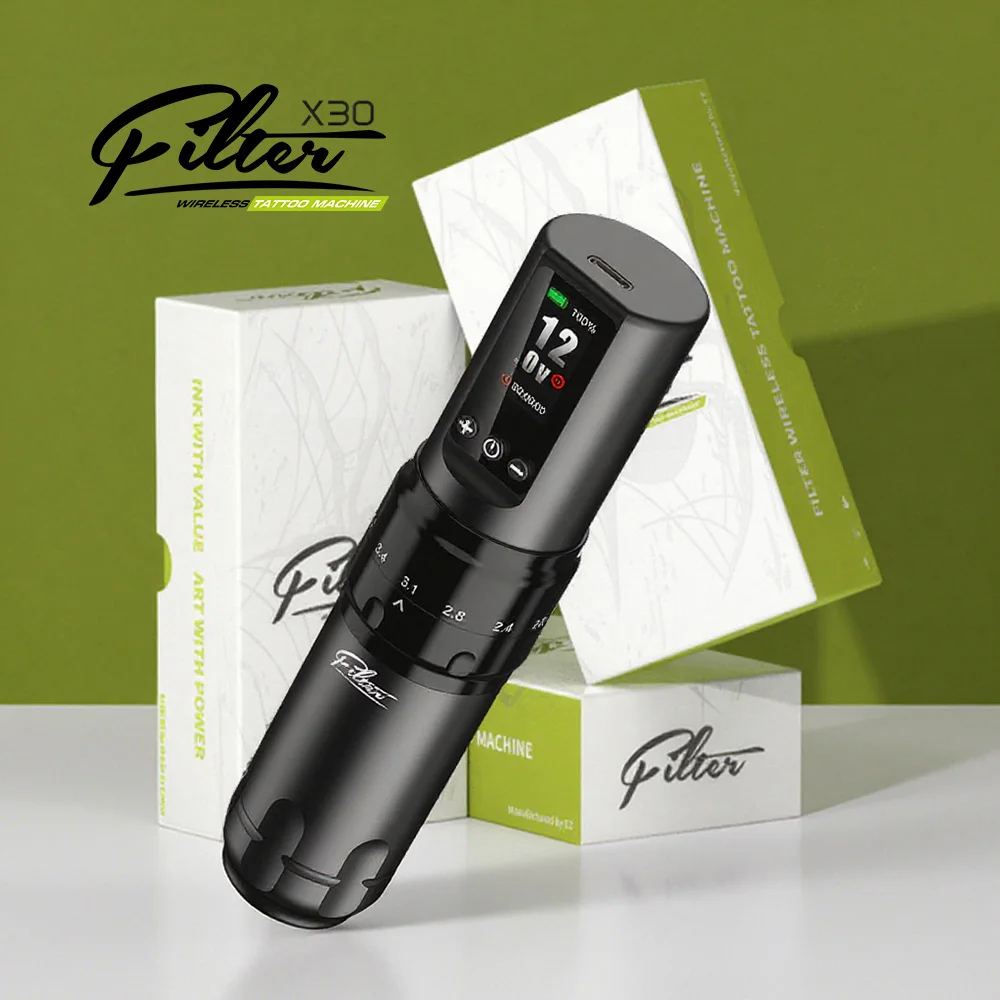 Filter X30 Electric Connection Adjustable Stroke Frequency 1600mAh Big Capacity Kick Start Wireless Tattoo Machine Pen