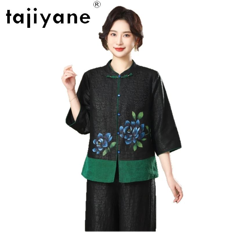 

TAJIYANE 100% Real Mulberry Silk Blouse for Women New Chinese Style Shirts Xiangyun Sha Spring Ladies Tops 2026 Woman Clothes 셔츠