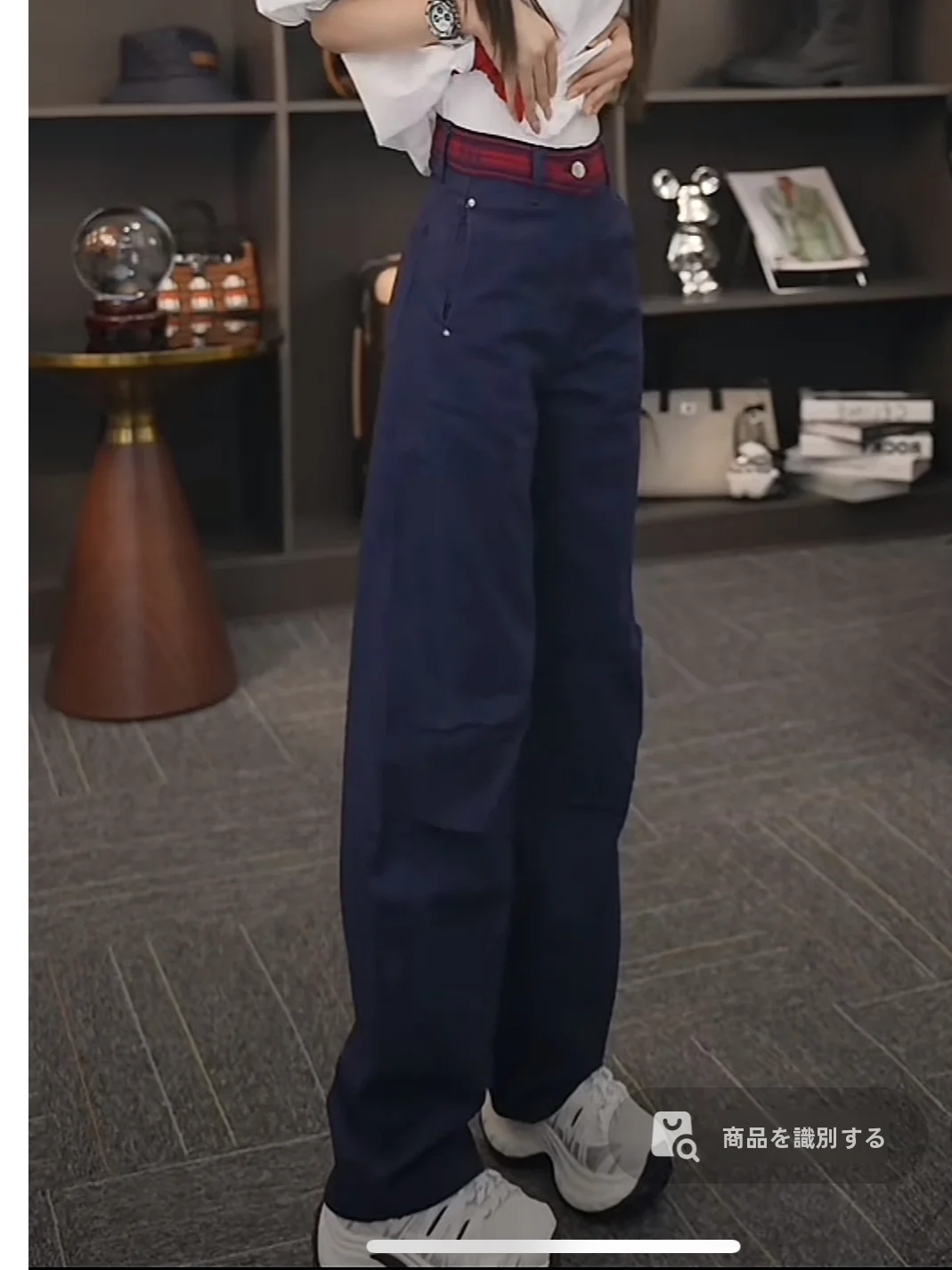 

Повседневные широкие брюки-карго с высокой талией, прямого кроя, женские, с поясом, с красным узором, новинка 2026 года, весенние, синие джинсы