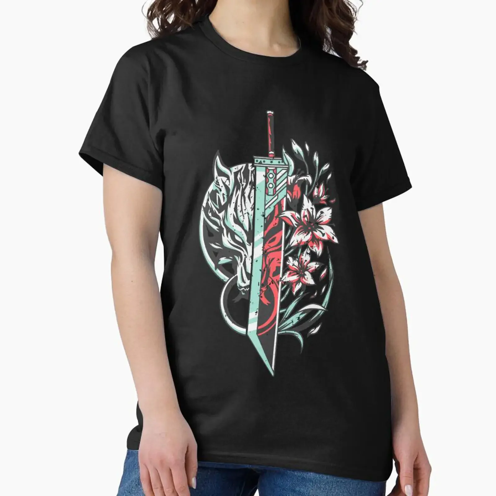 Strife Wolf Sword Floral designed and sold by JORGEALBERTO5 vintage Washed graphic Slightly Soft Stretched designer clothes