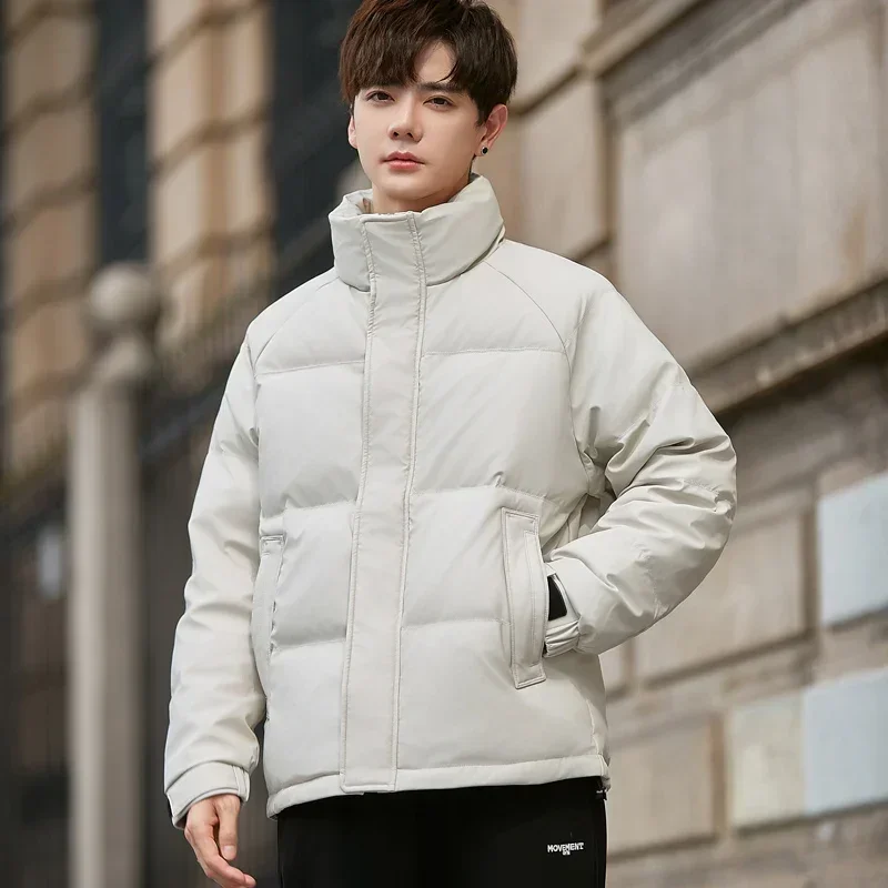 Men's Winter New Style Stand Collar Down Jacket White Duck Down Simple Warm Jack All-Match Solid Color Coat New Clothes