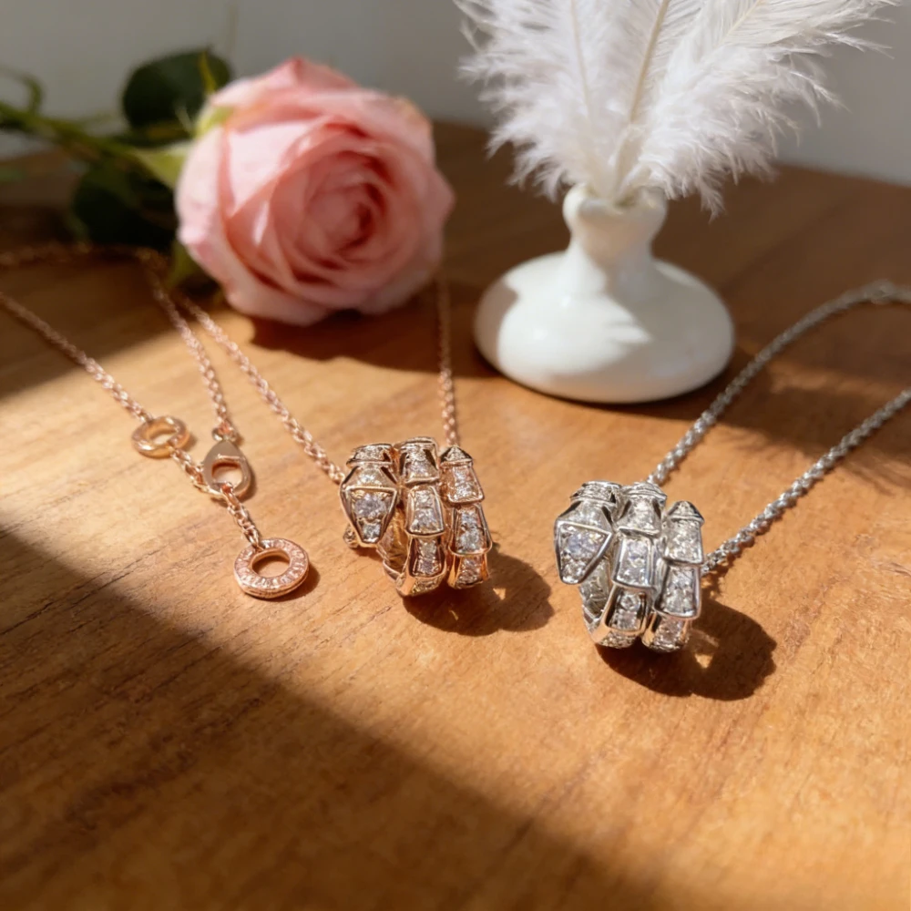 

French Original Design Diamond Set multi Circle Snake Necklace, OL Valentine's Day Wedding Gift 2025 Trendy Jewelry