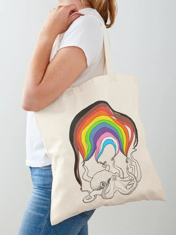 

Octopus with Rainbow Tote Bag hand bag Shopping bags shopper bag women eco folding