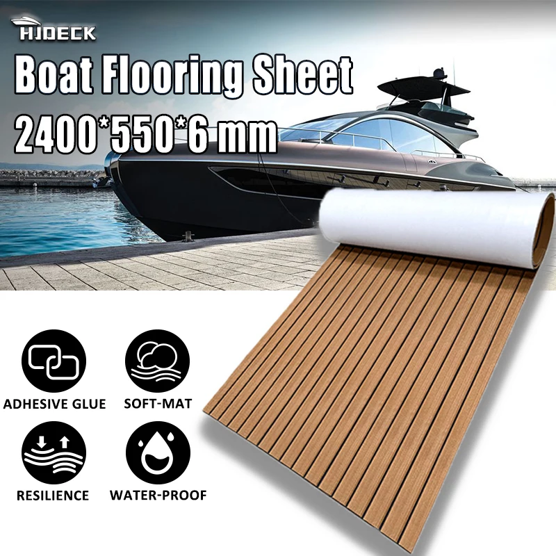 

2400*550*6mm Eva Foam Faux Teak Boat Flooring Carpet Blanket Brown Deck Sheet Yacht Flooring Anti Skid Waterproof Damping Pads