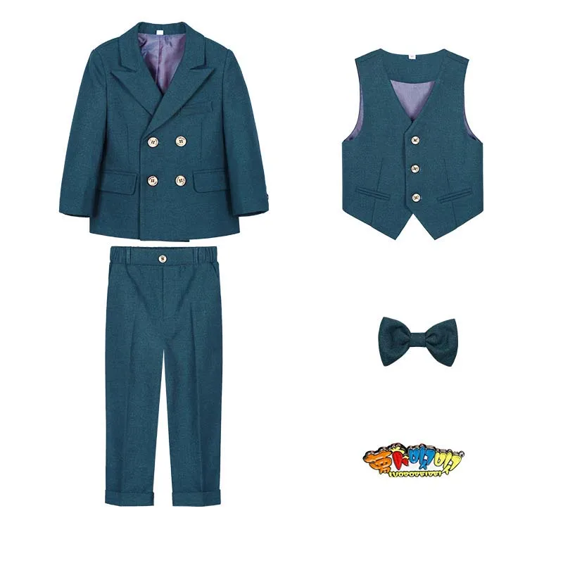 

Kids Photograph Suit Children Dark Green Luxurious Birthday Dress Flower Boys Formal Wedding Party Performance Dance Tuxedo Wear