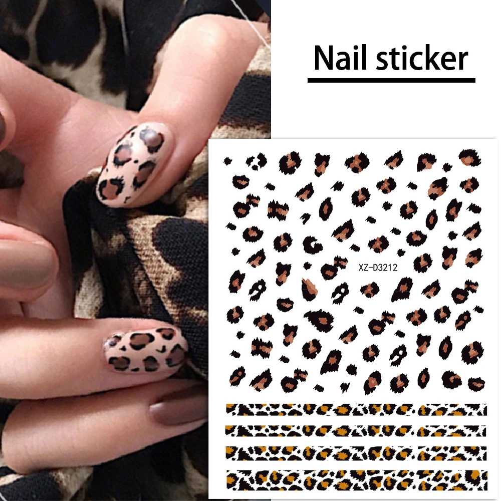 1 pçs 3d retro leopardo impressão arco arte do prego adesivos kawaii fita arcos auto adesivo decalques de unhas bonito leopardo manicure decalques 8*10