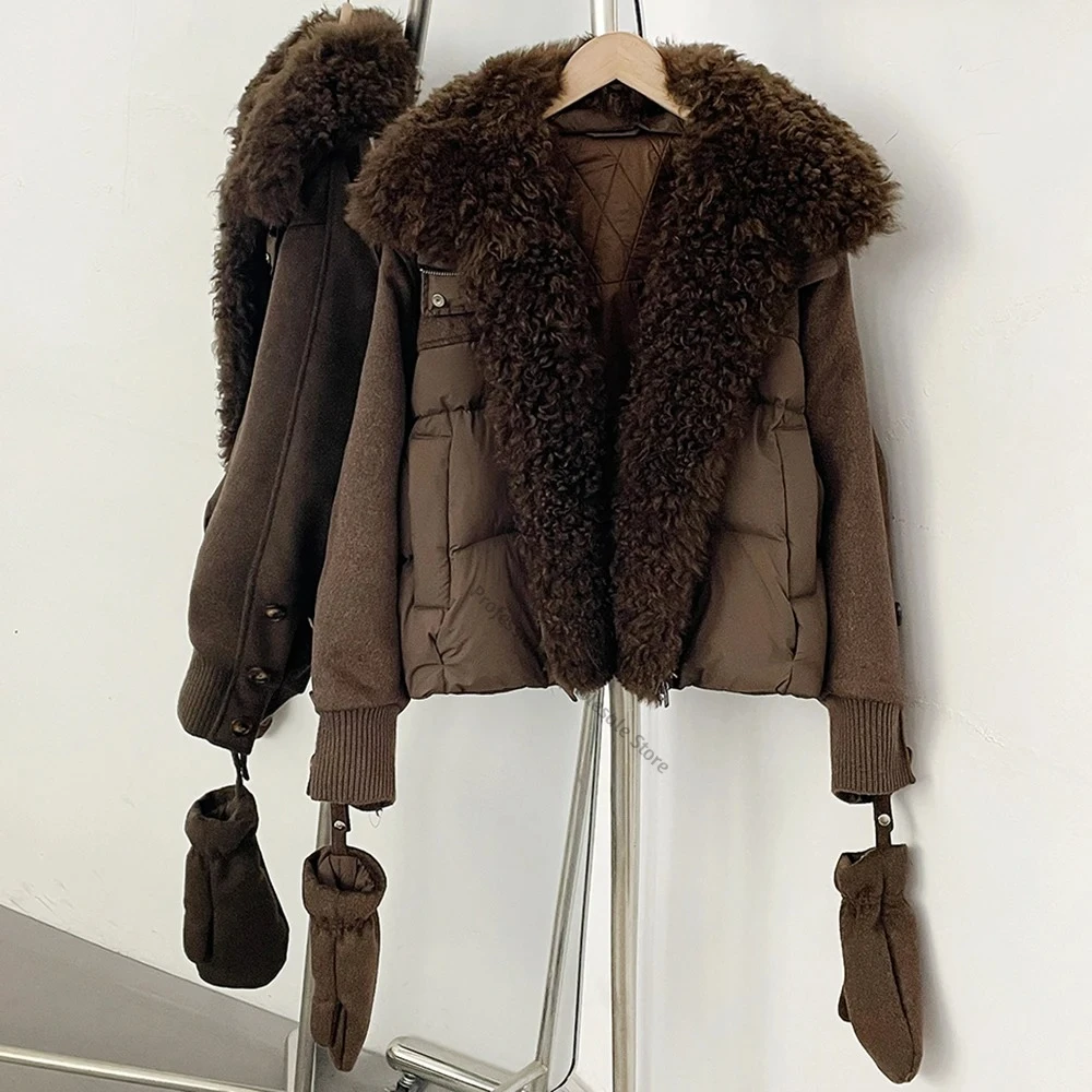 Women Down Coat Large Collar Natural Fur Trim Puffer Outerwear Soft Warm Daily Commuting Winter Versatile Ladies Urban Wear