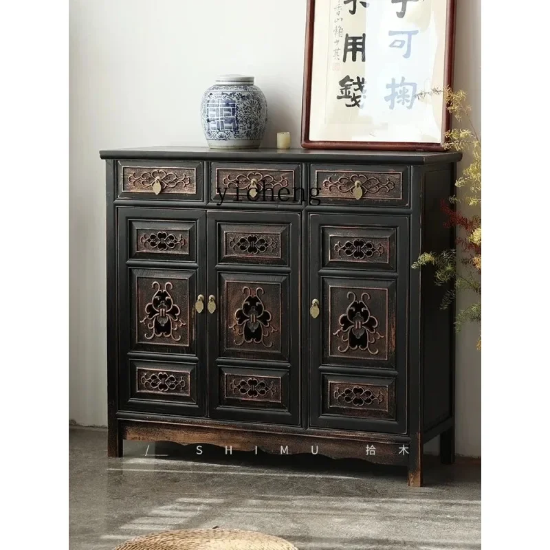 S-G16   Shoe Cabinet Solid Wood Antique Style Northern Elm Wood Storage Chest Dining Room Sideboard