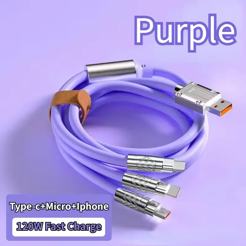 120W 6A 3 in 1 Schnellladekabel Typ C Micro USB für iPhone Ladekabel für Samsung Huawei Xiaomi Telefon Ladegerät USB-Kabel