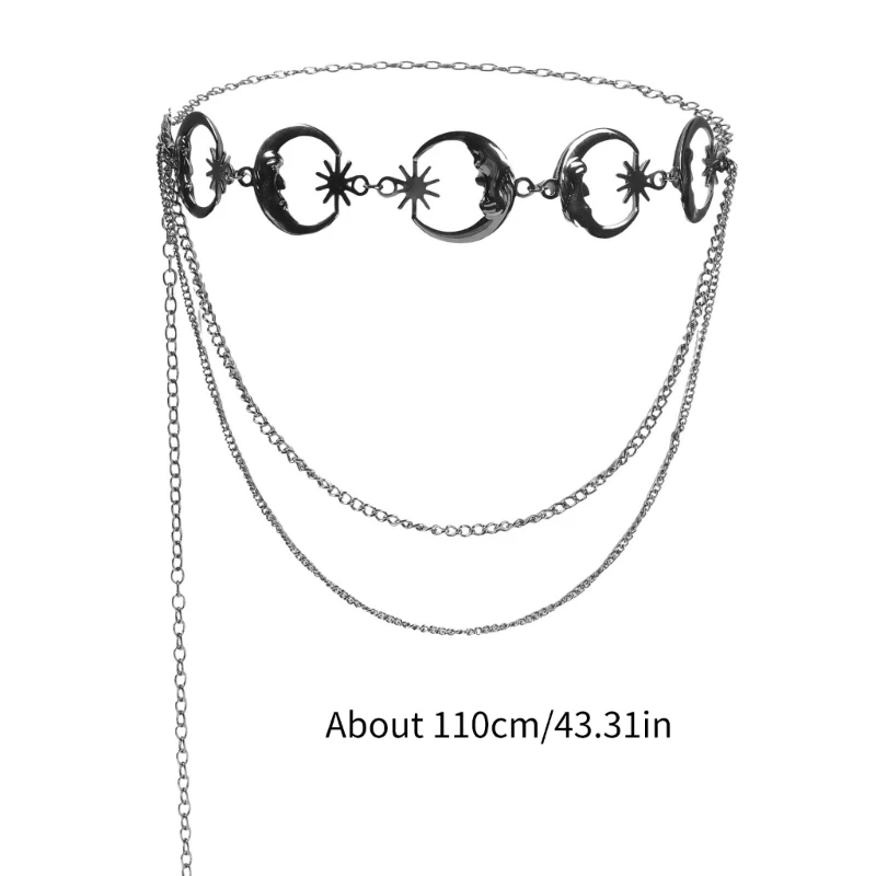 Металлическая поясная цепочка в стиле ретро в стиле луны, модный двухслойный пояс с блестками, цепочка для тела для стиля