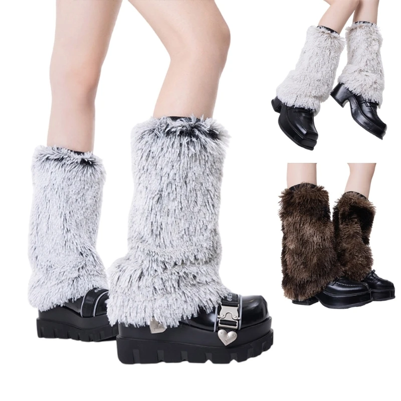 Cozy Furry Leg Covers for Women's Stylish Warm Fuzzy Plush Leg Warmers Socks for Festivals and Cold Weather Outfits