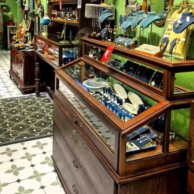Retro Jewelry Display Cabinet Medium Antique Jewelry Display Cabinet Glass Window Display Rack Antique Jade Jade Cabinet