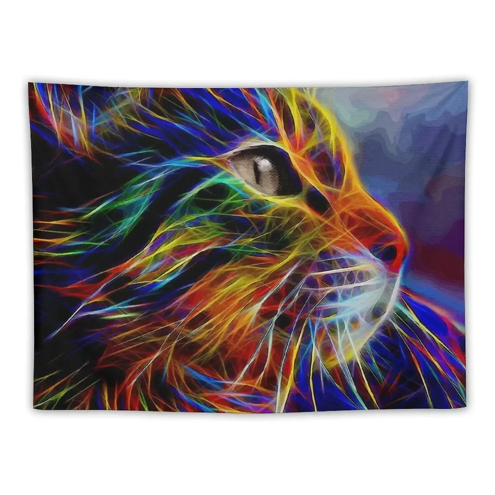 Neon cat, cat, chat, gato, lea roche paintings Tapestry Decor For Bedroom Carpet On The Wall Tapestry