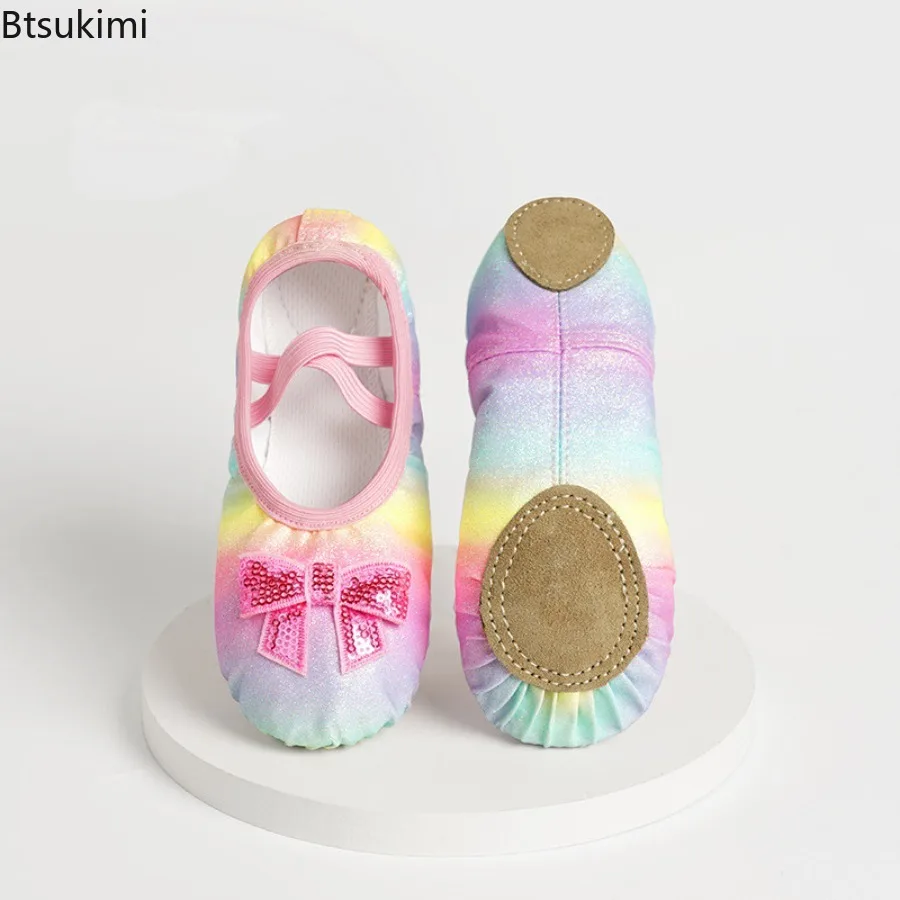 Children's Ballet Shoes Color Gradien Dance Slippers Sequins Bow Ballet Dance Shoes Soft-soled Gymnastics Dance Training Shoes