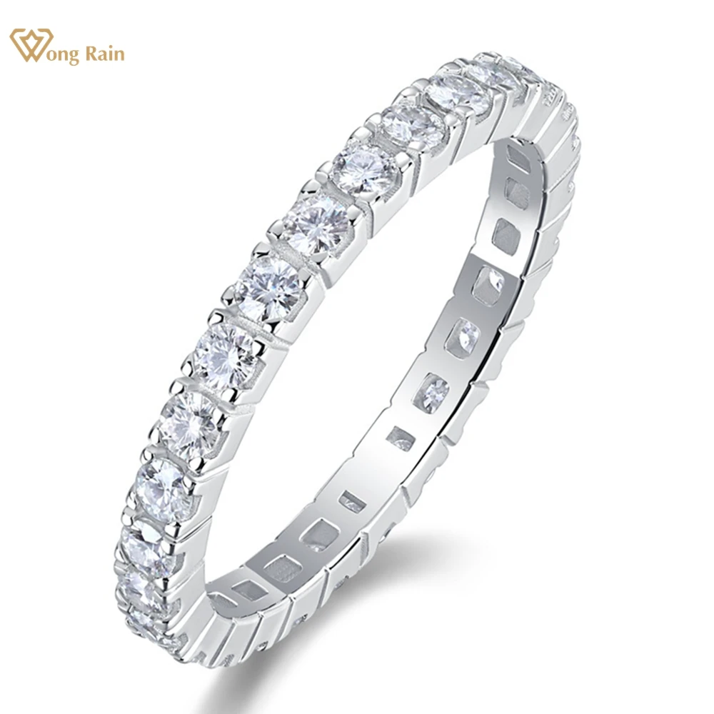 Wong Rain 100% 925 Sterling Silver 3EX VVS1 D Color 2MM Real Moissanite Diamond Women Rings Fine Jewelry Wedding Band Wholesale