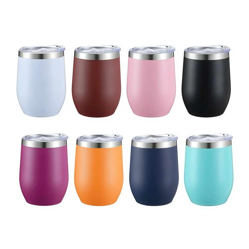 

12oz Egg Insulated Mug Wine Glass Double-Wall Stainless Steel Thermos Vacuum Water Bottle Mini Thermal Mug with Lid Straw