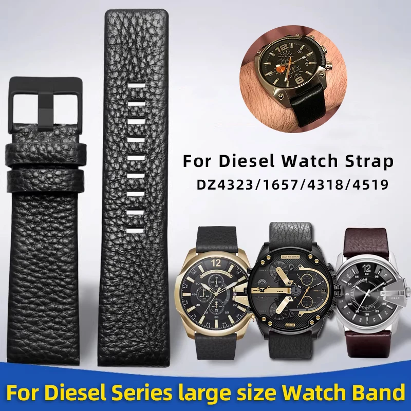 Men's Large size Genuine Leather Strap 24mm 26mm 28mm 30mm 32mm For Diesel DZ4323 DZ4318 DZ4329 Cowhide Watch Band Black Brown