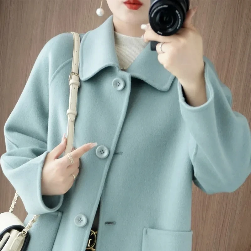 High-quality Double Sided Wool Overcoat Women Autumn Winter Korean Temperament Long Cashmere Woolen Coat Solid Female Jackets