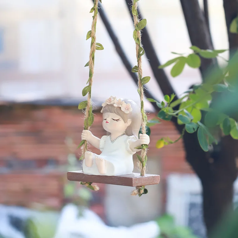 Gardening Swing Girl Landscape Decoration Pendant Garden Courtyard Girl Swinging Fun Cute Hemp Rope Hanger