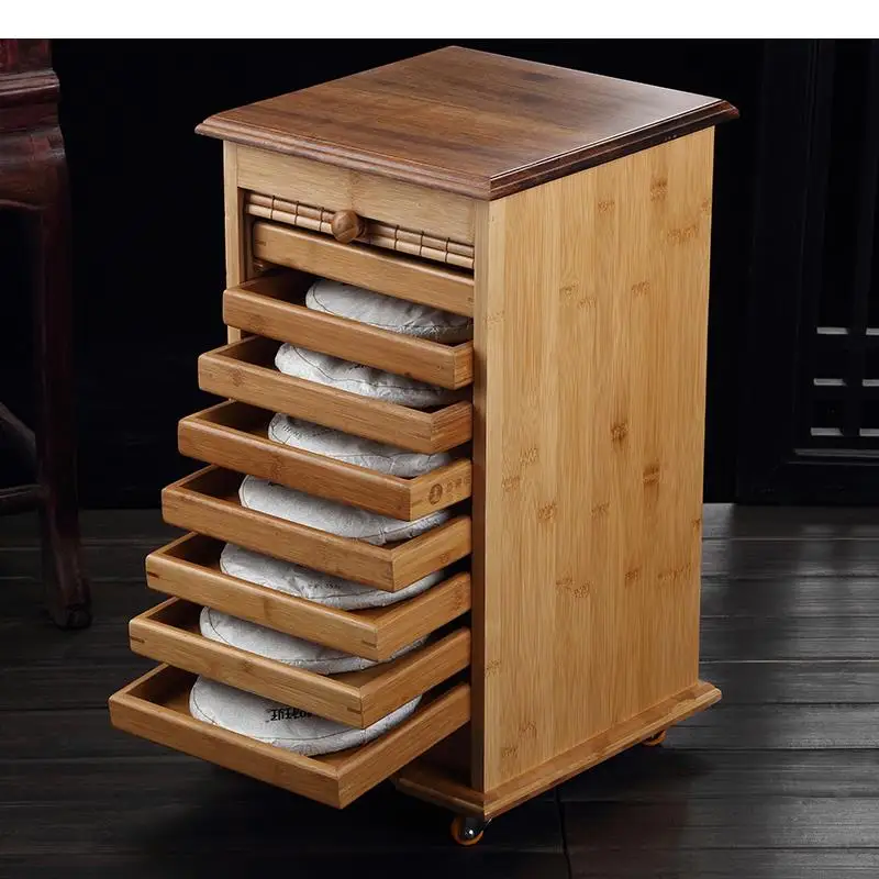 9 layer High capacity Bamboo wood Pu'er tea cake storage cabinet Desktop box tray set spare parts