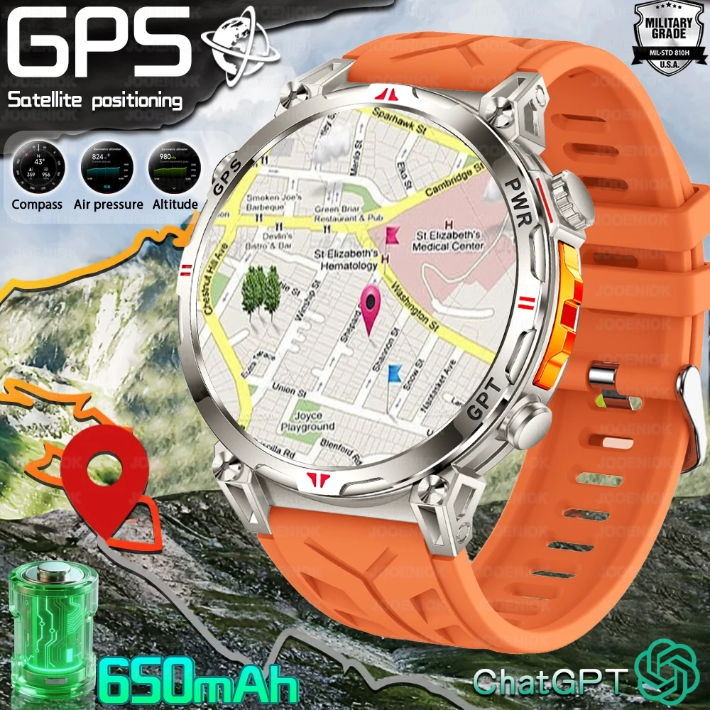 

Military Outdoor Smart Watch Men Built-in GPS Compass Altimeter Barometer 650mAh Battery Heart Rate Monitoring Hiking Bracelet