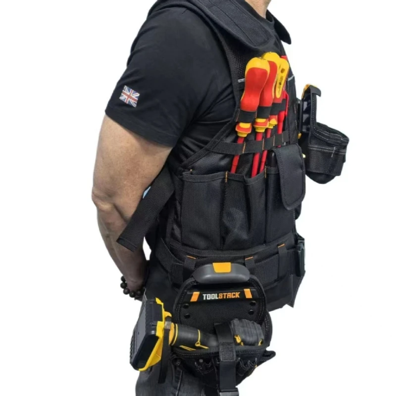 TOOLSTACK Multifunctional Tool Waistcoat High Quality Oxford Cloth Work Vest Outdoor High-capacity Tool Storage Waistcoat