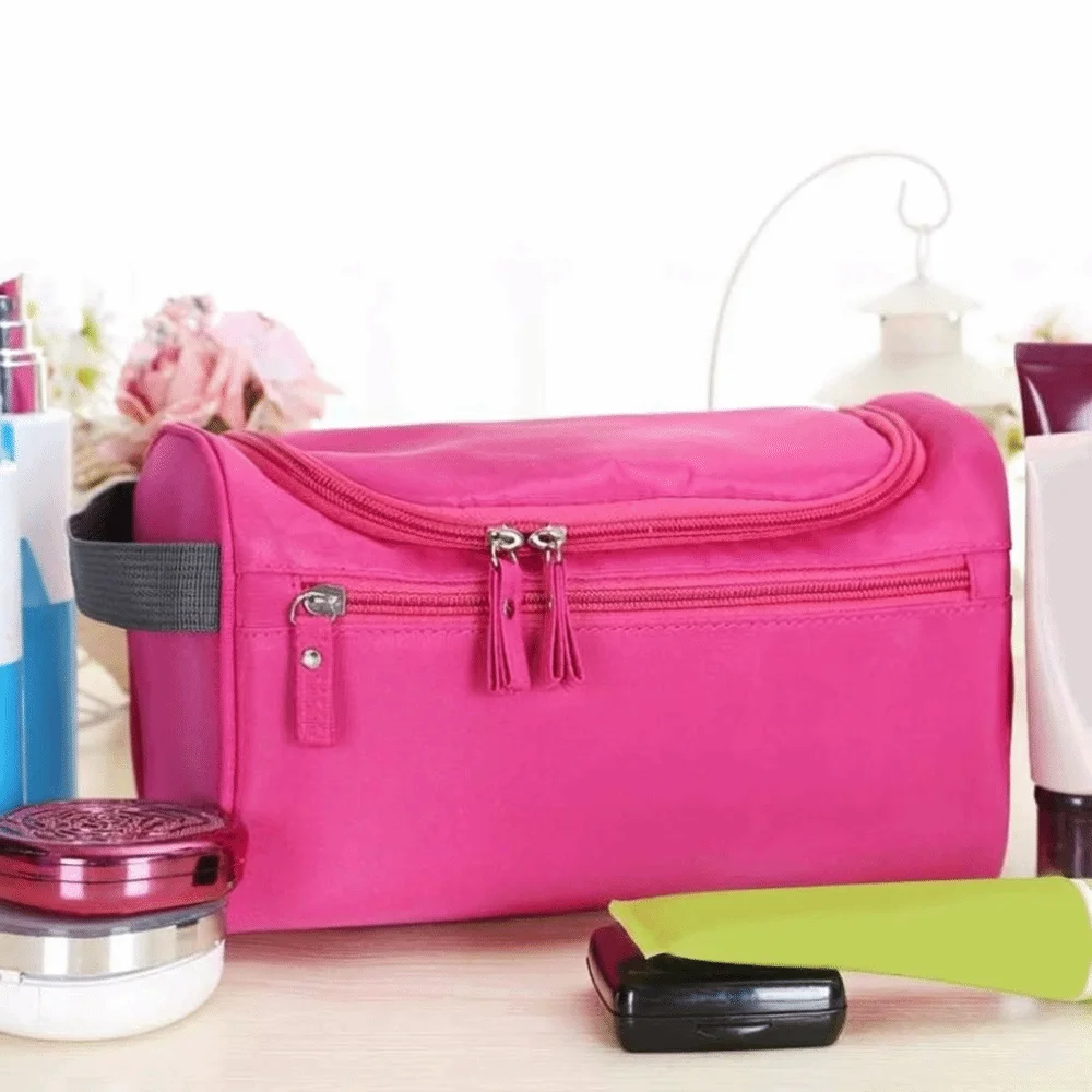Large Capacity Travel Toiletry Bag Nylon Hook Wall Mounted Portable Cosmetic Bag Multi-functional Solid Color Bath Organizer Bag