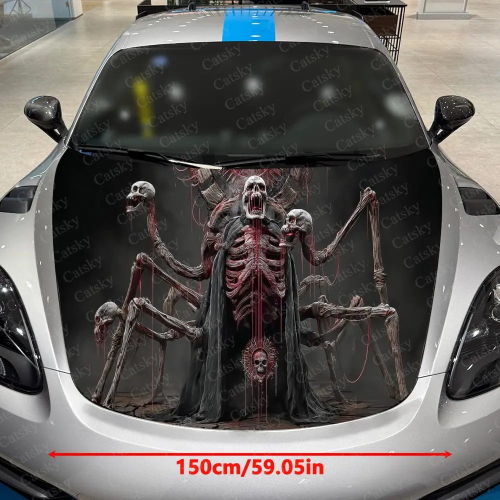 Bone-Limbed Spider Car Vinyl Wrap, PVC Waterproof Car Hood Sticker, Self-Adhesive Scratch-Resistant Stickers for Engine Cove