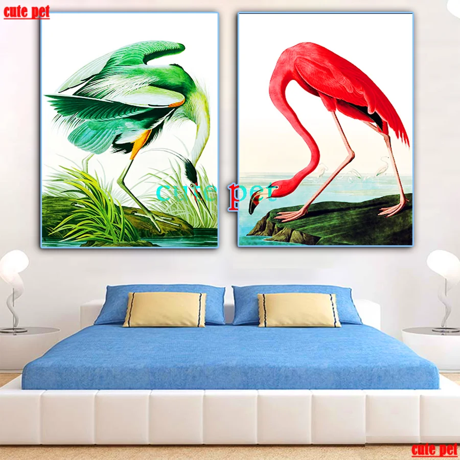 2PCS 5D Diamond Painting Blue Crane and Red crowned Crane Cross Stitch Kits 3D Diamond Mosaic Embroidery animal Painting Decor