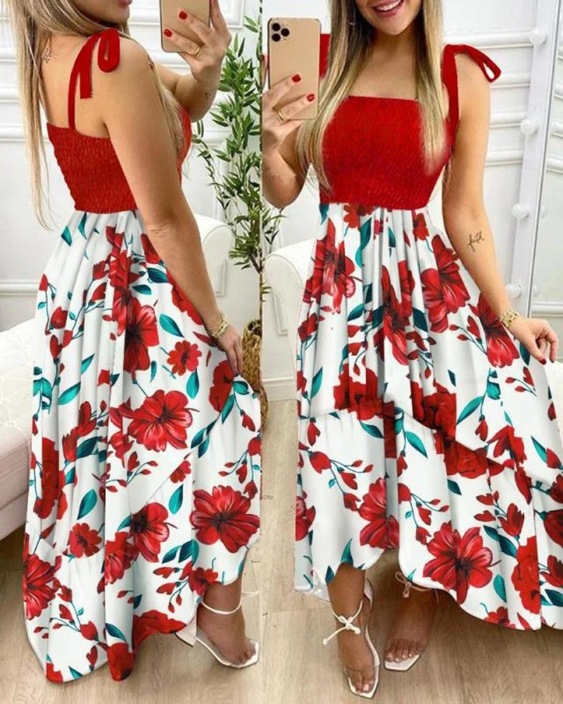 Vestido largo sexi de verano con tirantes finos y estampado Floral para mujer, vestido largo informal elegante con envoltura en el pecho para mujer, vestido de playa para vacaciones