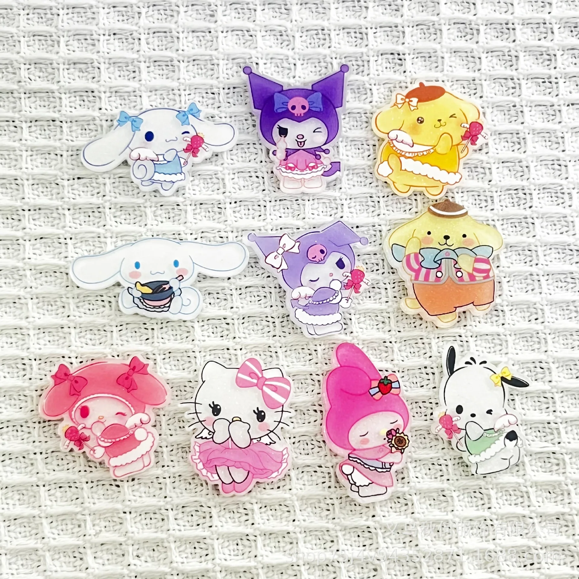 10 pçs novo acrílico kawaii bonito dos desenhos animados da menina coração anime adesivo série clipe livro diy moda hairpin decoração artesanato