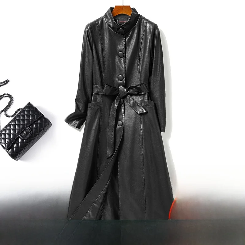 Tagkita Genuine eepskin Leather Jaet Women's Mid-Length Thiened Spring Autumn Coat Sli Commute Sle Long Sve