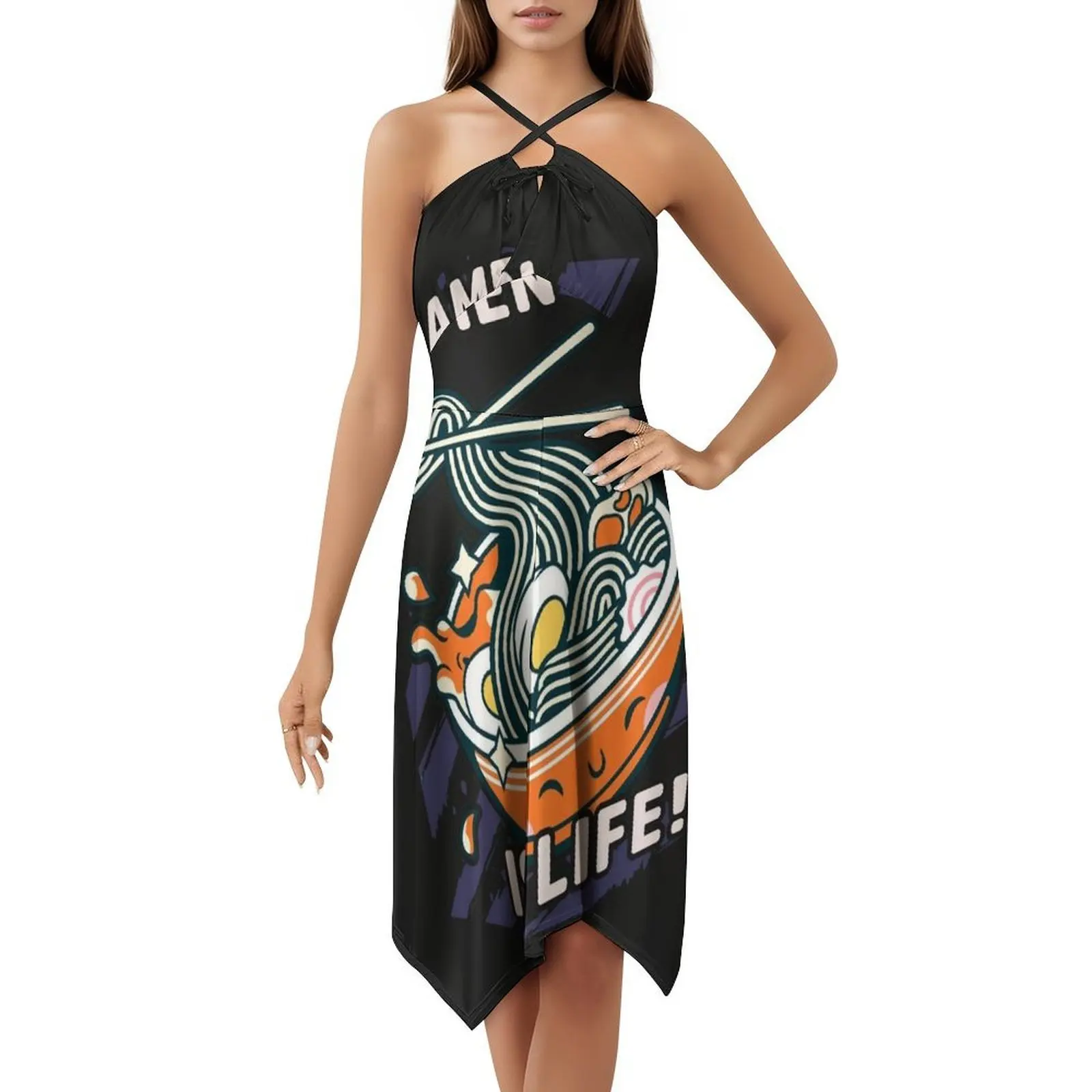 فستان رامين إز لايف كاواي رامين بفتحة عنق على شكل قلب فستان أنيق للحفلات الصيفية للنساء نودلز يابانية رامين ياباني #5