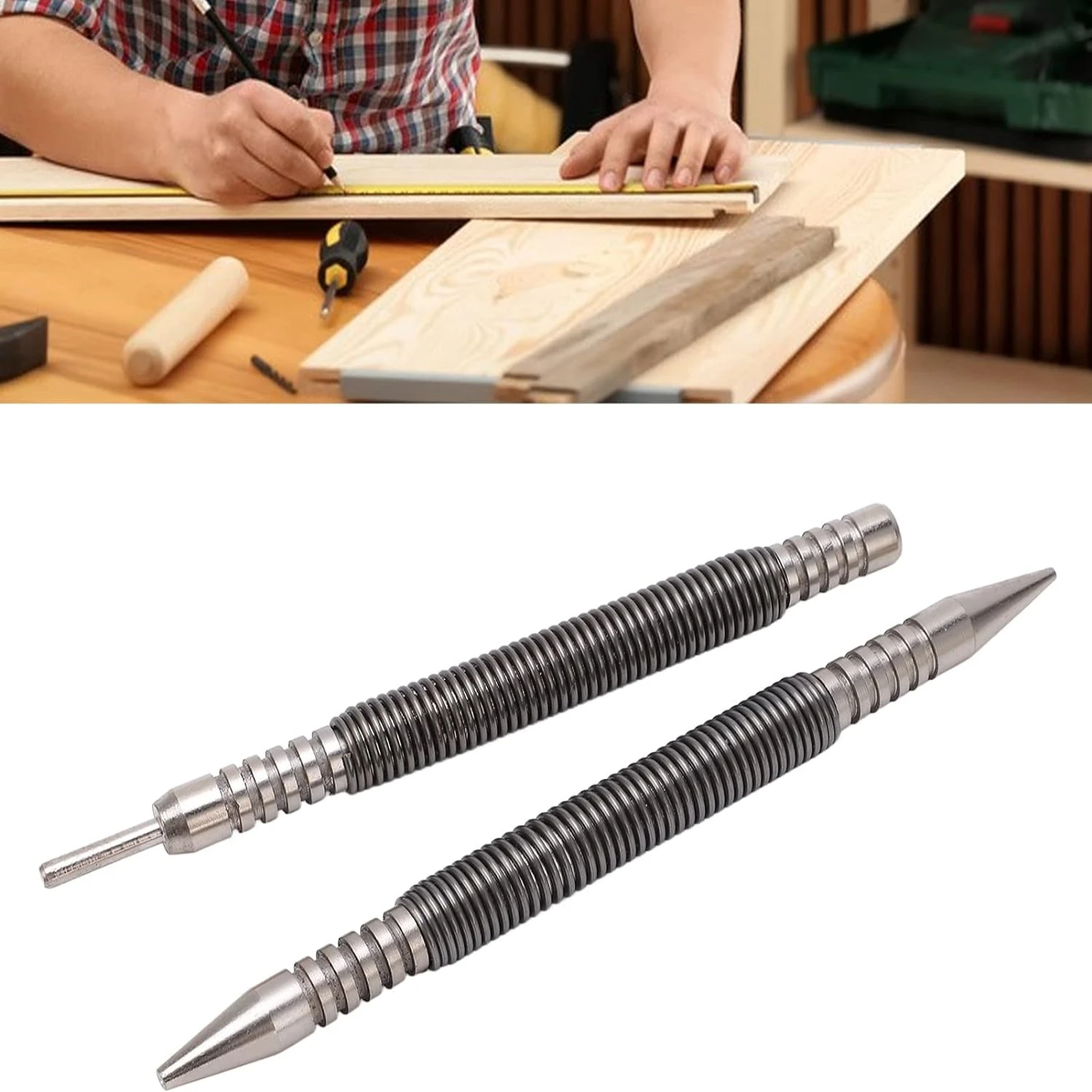 

Reliable and Sturdy 2-Piece Heavy-Duty Carbon Steel Hinge Pin Set for Home Improvement - Dependable Nail Setter with Dual Head,